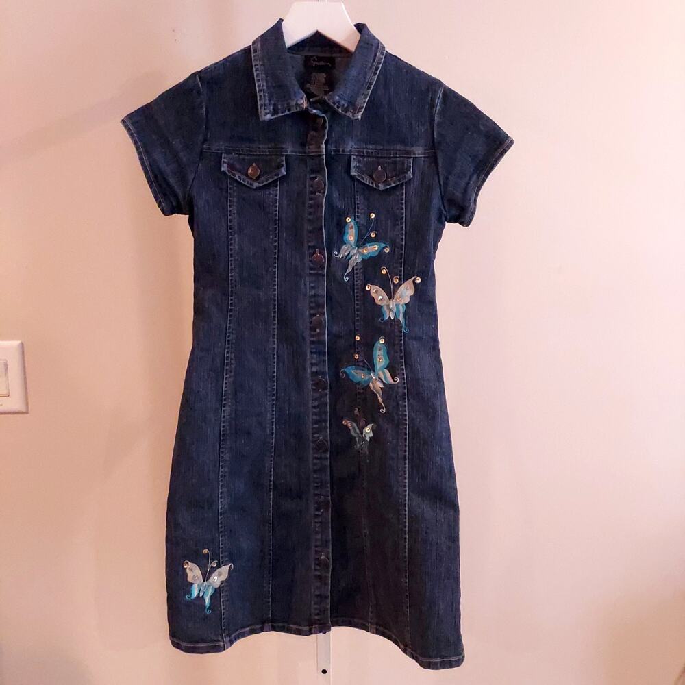 Speechless Girls Denim Dress Size 14 Butterflies Y2K Fairy 90s Boho Retro‎